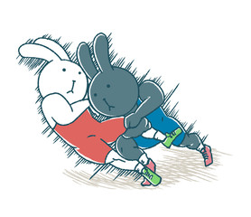 ゆるいうさぎたちのレスリング