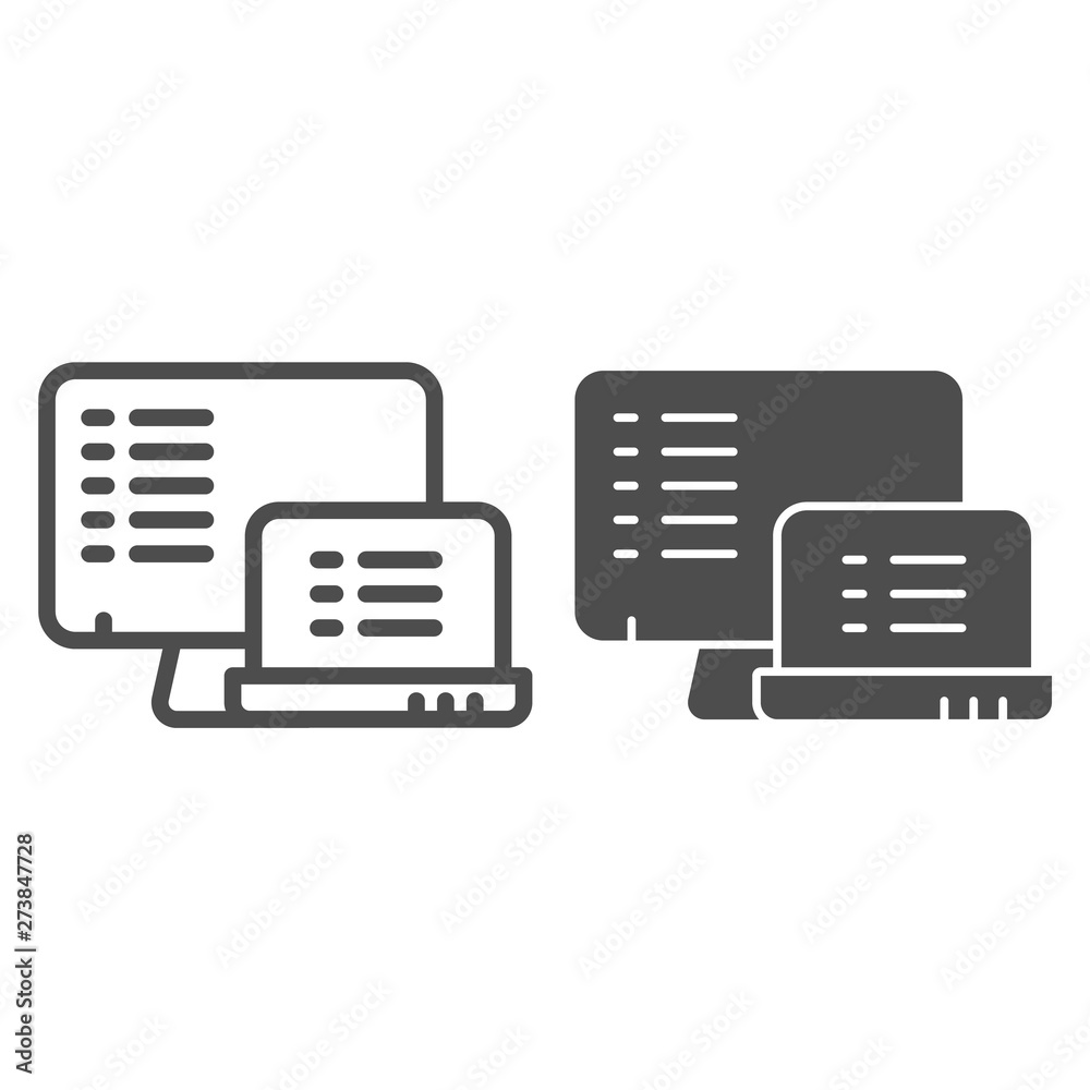 Poster monitors with list line and glyph icon. lists on devices vector illustration isolated on white. docu