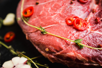 Raw fresh meat on the rustic background. Selective focus. Shallow depth of field. 
