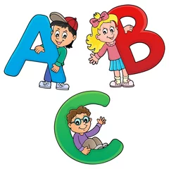 Fototapete Für Kinder Kinder mit Buchstaben ABC Thema 1