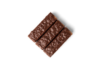 Chocolate waffles with nuts  isolated on white background.