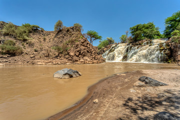 Fall in Awash National Park. Waterfalls in Awash wildlife reserve in south of Ethiopia. Wilderness...