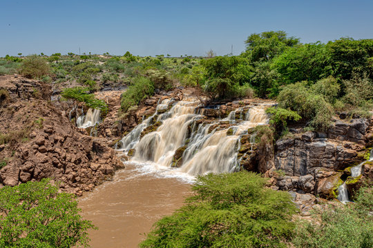 Fall in Awash National Park. Waterfalls in Awash wildlife reserve in south of Ethiopia. Wilderness scene, Africa