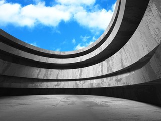 Obraz premium Concrete room wall construction on cloudy sky background