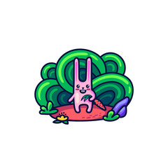 Cute pink rabbit in doodle style.