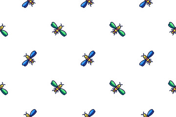 Cute pattern of bees in doodle style.