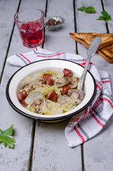 Stewed vegetables with sausages