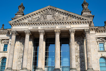Obraz premium Reichstag building, seat of the German Parliament (Deutscher Bundestag) in Berlin, Germany
