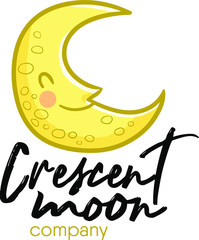 Fototapeta na wymiar Cute and funny logo for crescent moon company