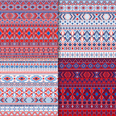 Aztec, tribal ethnic motifs geometric patterns set.