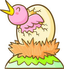 Cute and funny little bird coming out from an egg