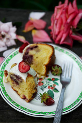 Sour cream band cake with strawberries.style vintage