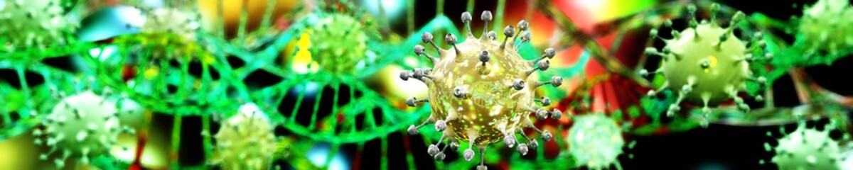 Virus closeup on a blurred background, bacteria and microbes, 3d rendering