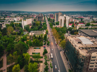 Obraz premium Aerial shot of center in Chisinau City. Presidential Palace and Parliament. Moldova, 2019