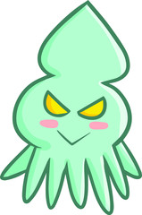 Funny and cute blue green squid smiling