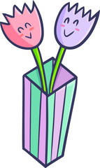 Funny and cute two tulips in a vase