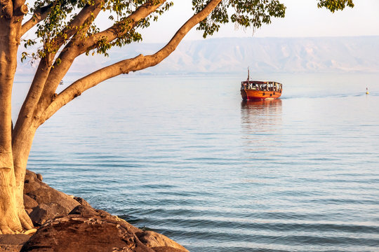 Evening walk on the boat on the Sea of Galilee.
