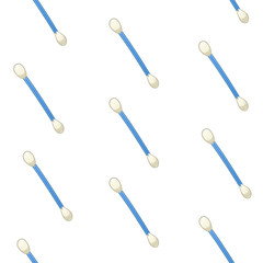 Seamless pattern of blue cotton swabs on a white background in vector. All swabs are at one angle.