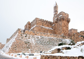 Naklejka premium Jerusalem, the fortress of David in the snow