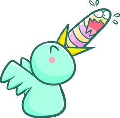 Cute and funny blue bird eating worm happily