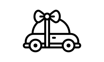 New red car with bow ribbon as a present. Illustration on white background in flat style