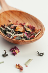 Heap of dried  tea leaves close up