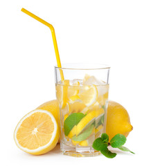 Glass of lemonade isolated on white background