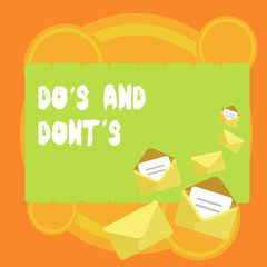Word writing text Do S And Dont S. Business photo showcasing Rules or customs concerning some activity or actions Closed and Open Envelopes with Letter Tucked In on Top of Color Stationery