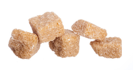 brown sugar cubes isolated on white background