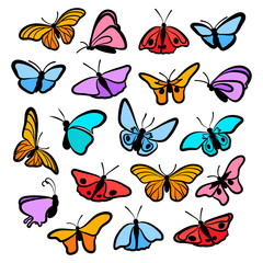 Set of colorful butterflies.