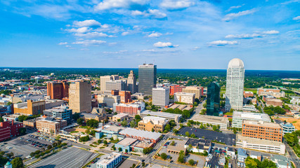 Fototapeta na wymiar Downtown Winston-Salem North Carolina NC Drone Skyline Aerial