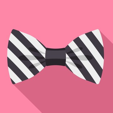 Black white striped bow tie icon. Flat illustration of black white striped bow tie vector icon for web design