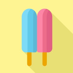 Blue pink double popsicle icon. Flat illustration of blue pink double popsicle vector icon for web design