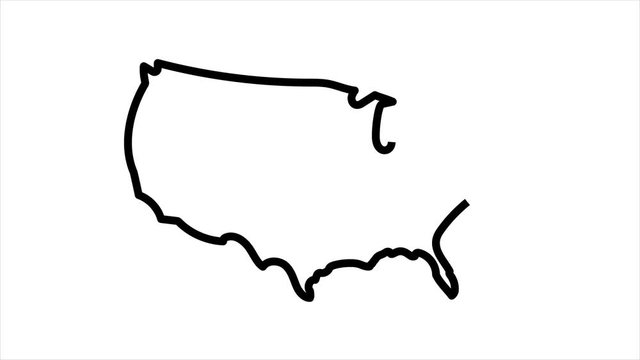USA Map sketch illustration hand drawn animation Alpha Luma Matte included. 4k video