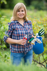 woman bucket garden