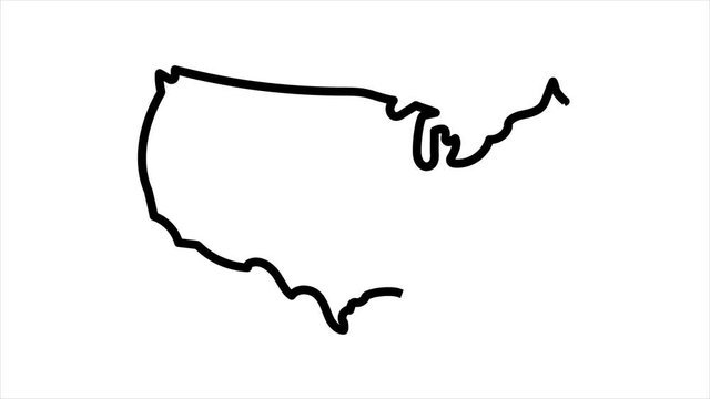 USA Map sketch illustration hand drawn animation Alpha Luma Matte included. 4k video