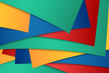 Realistic red, green, blue and yellow sheets of papers