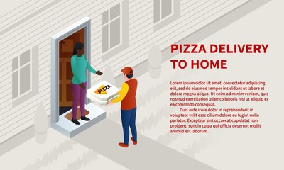 Pizza home delivery concept banner. Isometric illustration of pizza home delivery vector concept banner for web design