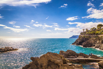 The Ligurian Sea and coast near of the famous Cinque Terre towns, Italy.