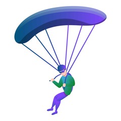 Skydiver with parachute icon. Cartoon of skydiver with parachute vector icon for web design isolated on white background