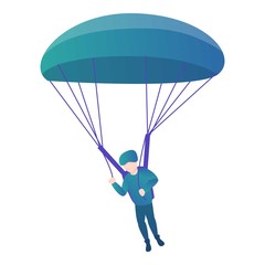 Skydiver with round parachute icon. Cartoon of skydiver with round parachute vector icon for web design isolated on white background