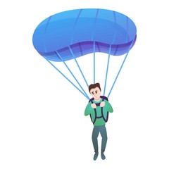 Young boy with parachute icon. Cartoon of young boy with parachute vector icon for web design isolated on white background