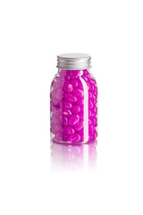 Violet Candy Beans packaged in a glossy and transparent container on a white background