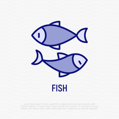 Two fishes thin line icon. Modern vector illustration for logo of fish restaurant.