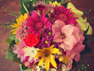 Vintage style flower decoration in detail - beautiful birthday bouquet