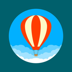 Hot Air Balloon in the sky with clouds in flat style. Vector illustration.