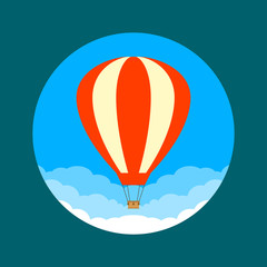 Fototapeta premium Hot Air Balloon in the sky with clouds in flat style. Vector illustration.