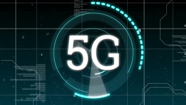 Program codes and 5G written in the middle of a futuristic circles