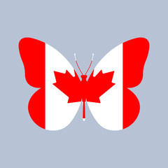 Canada flag icon in the shape of a Butterfly. Canadian national symbol with the Maple leaf. Vector illustration.