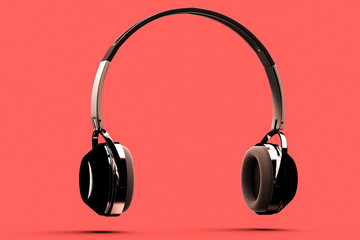 Fototapeta na wymiar 3D rednering of headphones against a red background